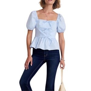 NEW Francesca’s Clare light blue bow front blouse - medium